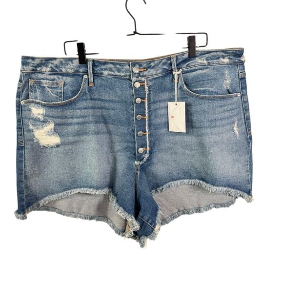 NWT Good American High Waist Cut Off Denim Shorts Womens Size 24 Medium Wash - Picture 1 of 5